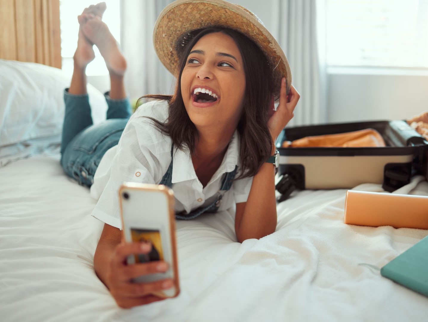 Happy Tourist on bed